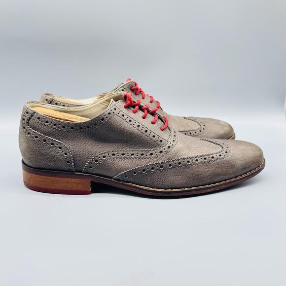 Cole Haan Shoes Mens 8 Gray Leather Wingtip Brogue Oxford Red Sole Air Dress Vtg - Picture 1 of 9